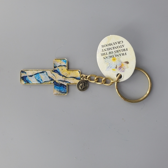 St. Anthony Goldtone Blue Keychain - Picture 2 of 6